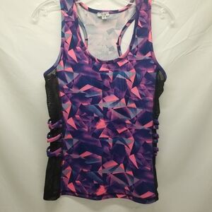 Fit in Womans Size L/XL Athletic Tank Top Geometric Pattern Purple Pink Slim Fit